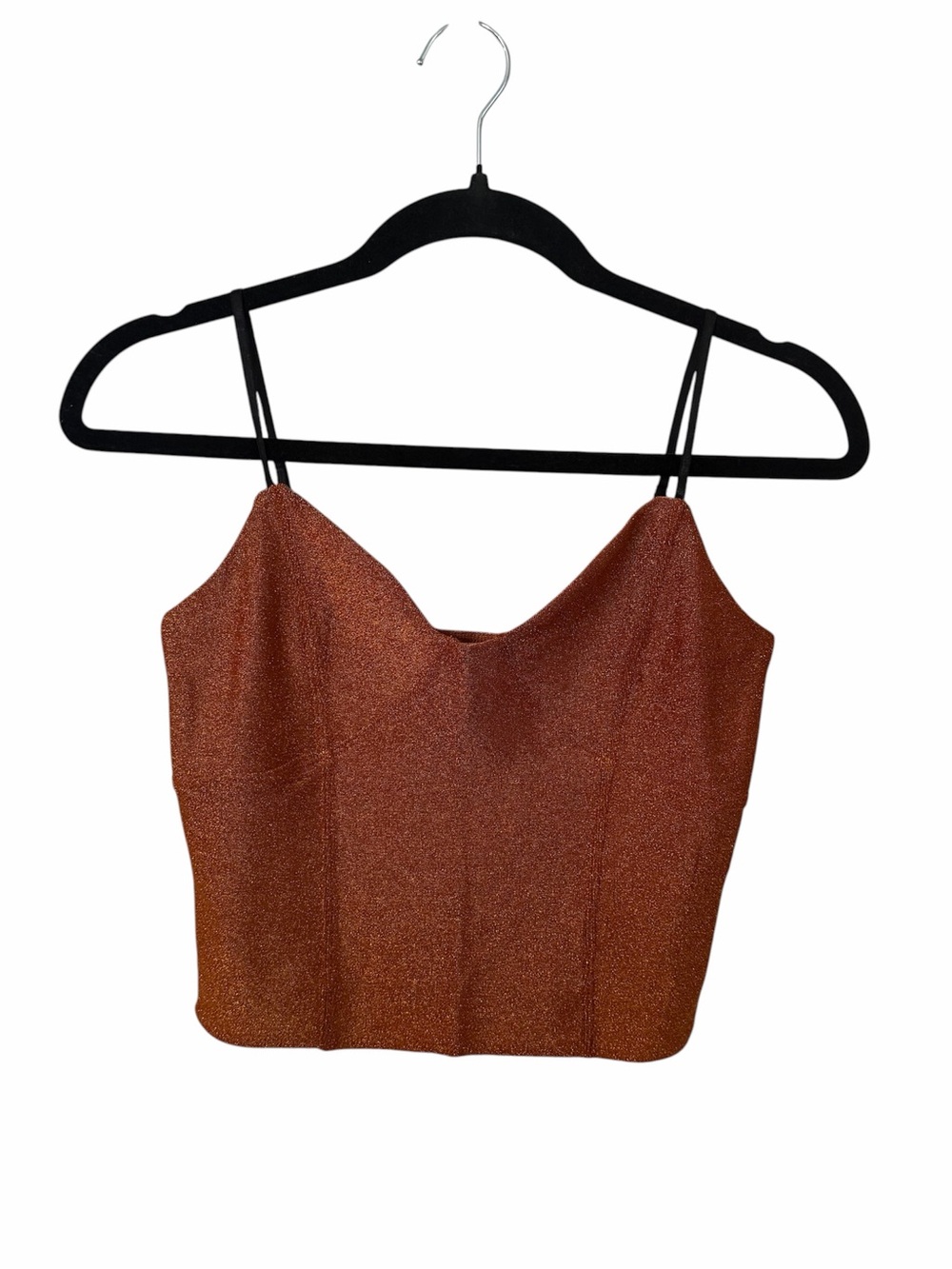 Tulip B Women’s Rust Sparkle Pleated V-Neck Tank Top with Black Straps Sz S NWOT